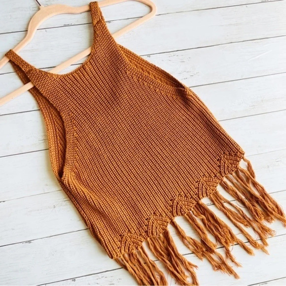 CHARLOTTE RUSSE Burnt Orange Knit Fringe Festival Top Size Small‎ - Picture 4 of 7